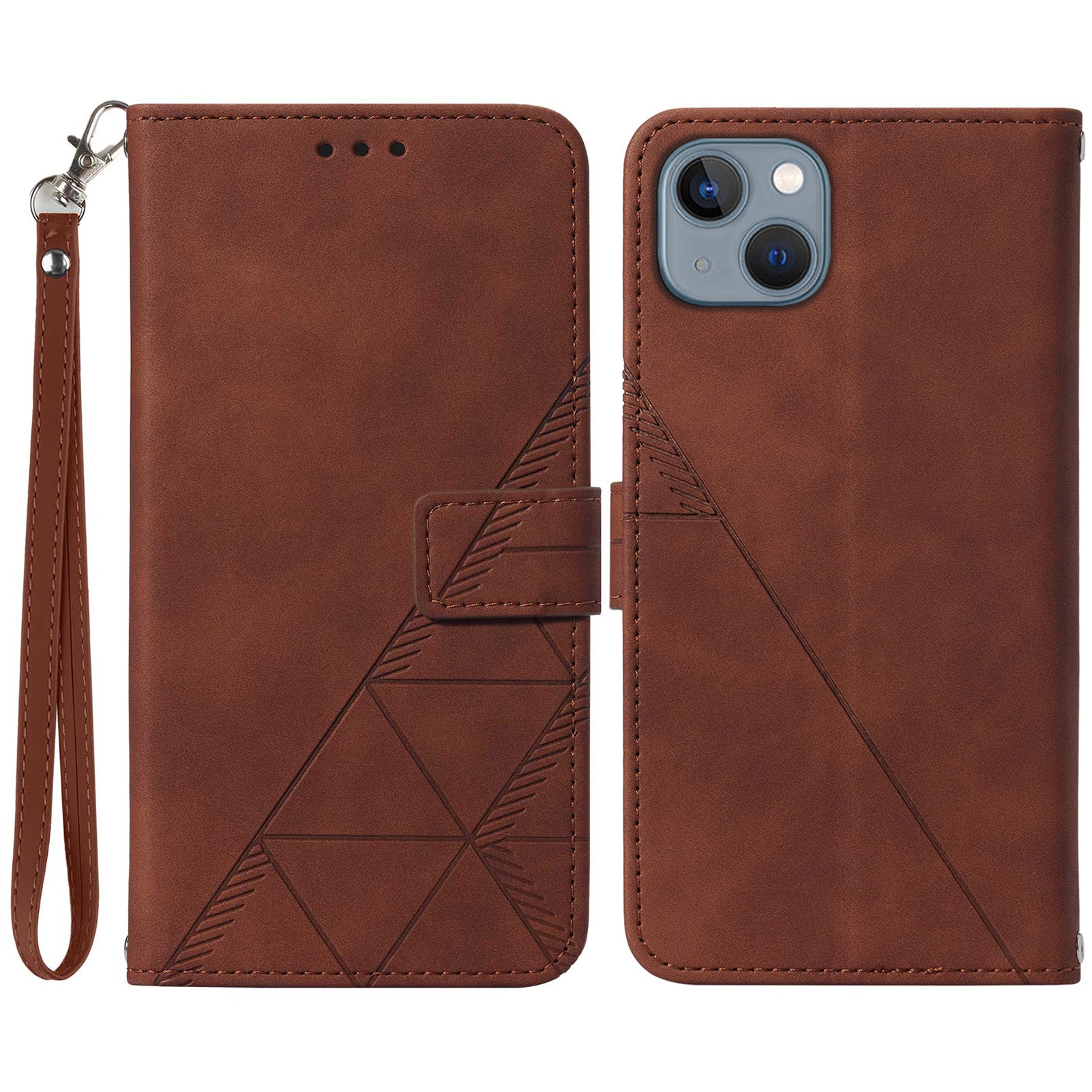 YB Imprinting Series-1 for iPhone 15 PU Leather Phone Case Imprinted Wallet Stand Cover with Hand Strap - Brown YB Imprinting Series-1 for iPhone 15 PU Leather Phone Case Imprinted Wallet Stand Cover with Hand Strap - Brown
